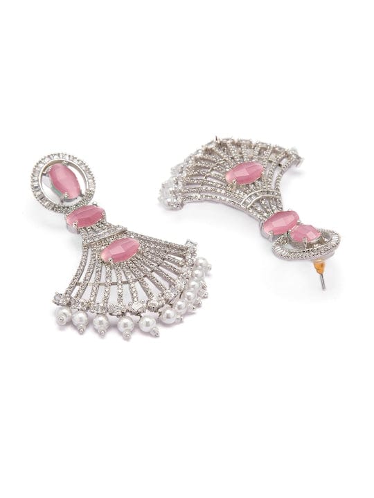 Rubans Silver-Toned & Pink Contemporary Chandbalis Earrings