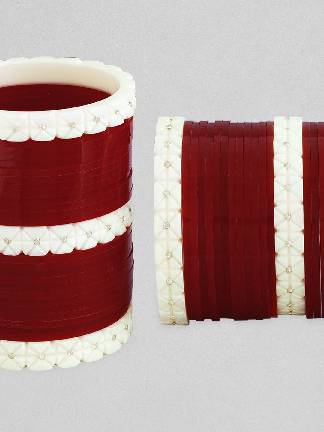 Rubans Simple And Elegant Chura With Maroon And White Color With Studded Stones. Bangles & Bracelets