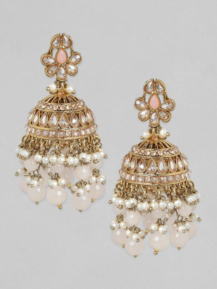 Rubans Traditional Gold Toned Jhumkas with Pearl Beads Earrings