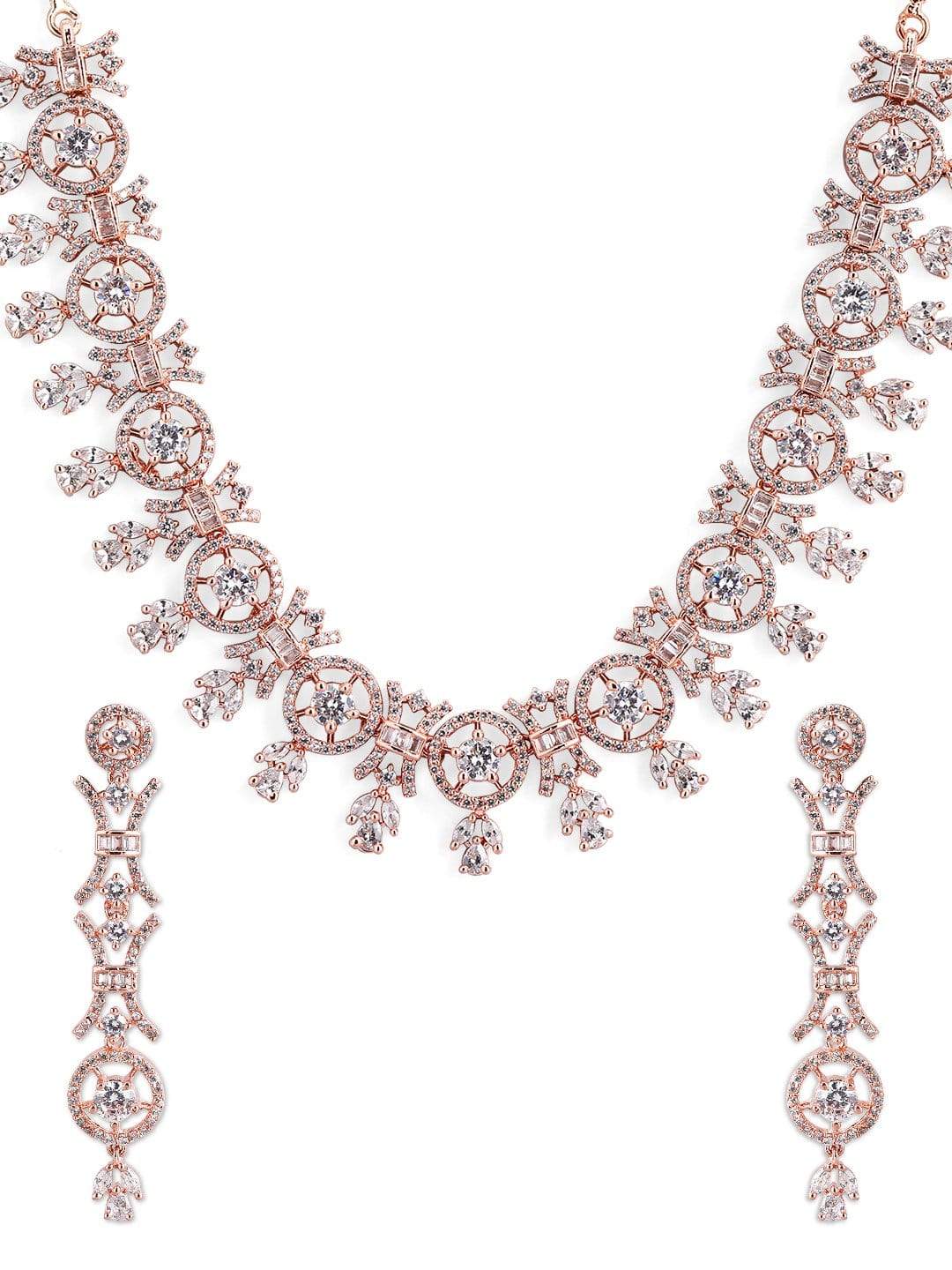 Rubans Women Rose Gold Plated American Diamond Jewellery Set. Necklace Set