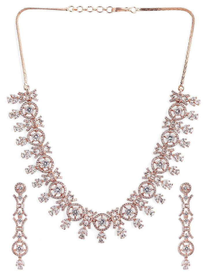 Rubans Women Rose Gold Plated American Diamond Jewellery Set. Necklace Set