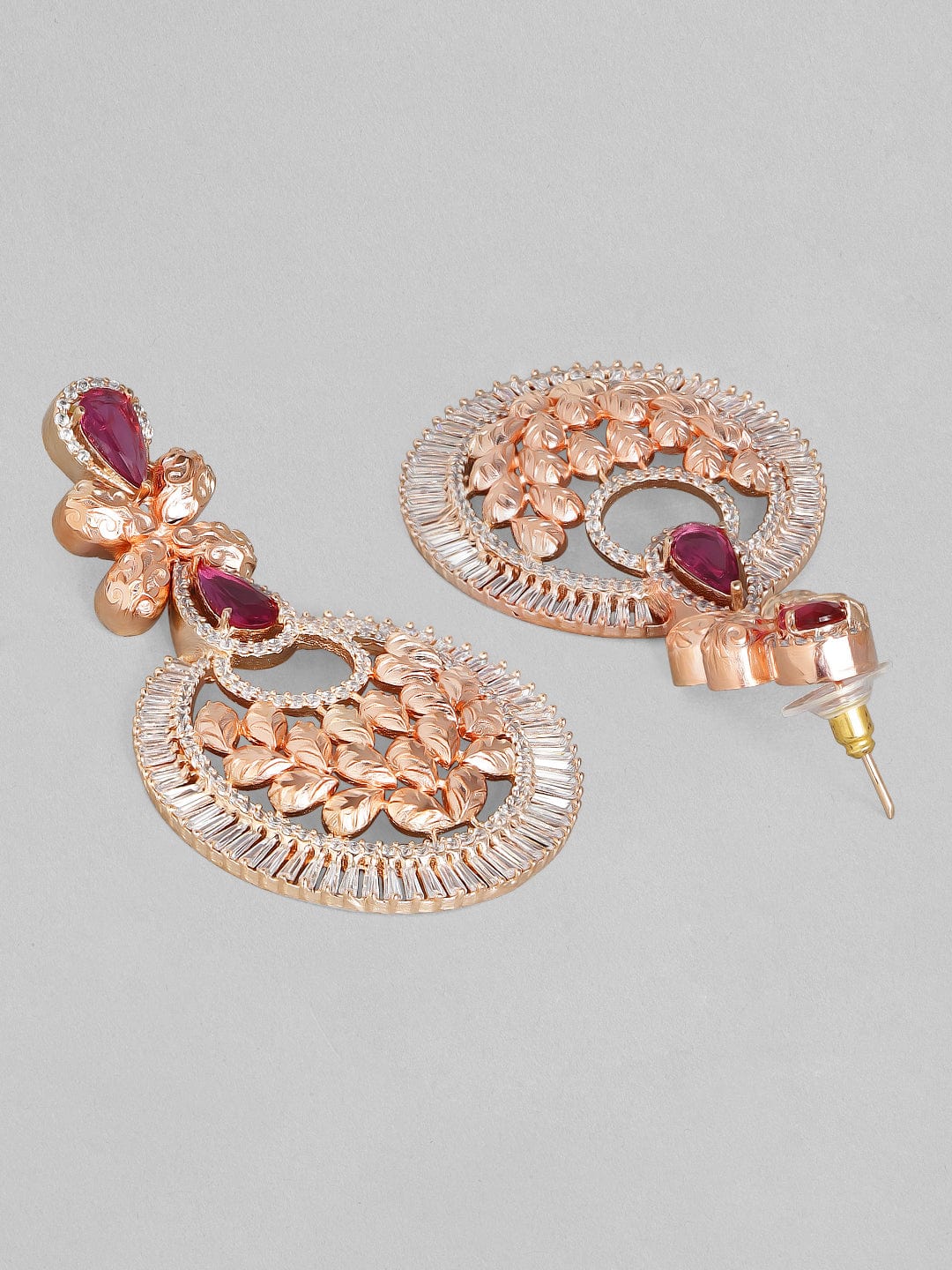 Rubans Zircon Studded Filigree Handcrafted Rose Gold Plated Chandbali Earrings Earrings