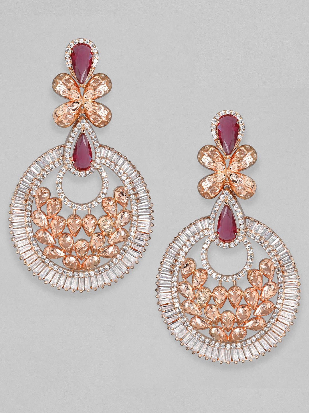 Rubans Zircon Studded Filigree Handcrafted Rose Gold Plated Chandbali Earrings Earrings