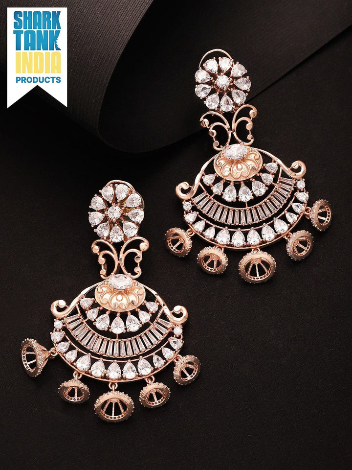 Rubans Zircon Studded Handcrafted Rose Gold Plated Chandbali Earrings Earrings