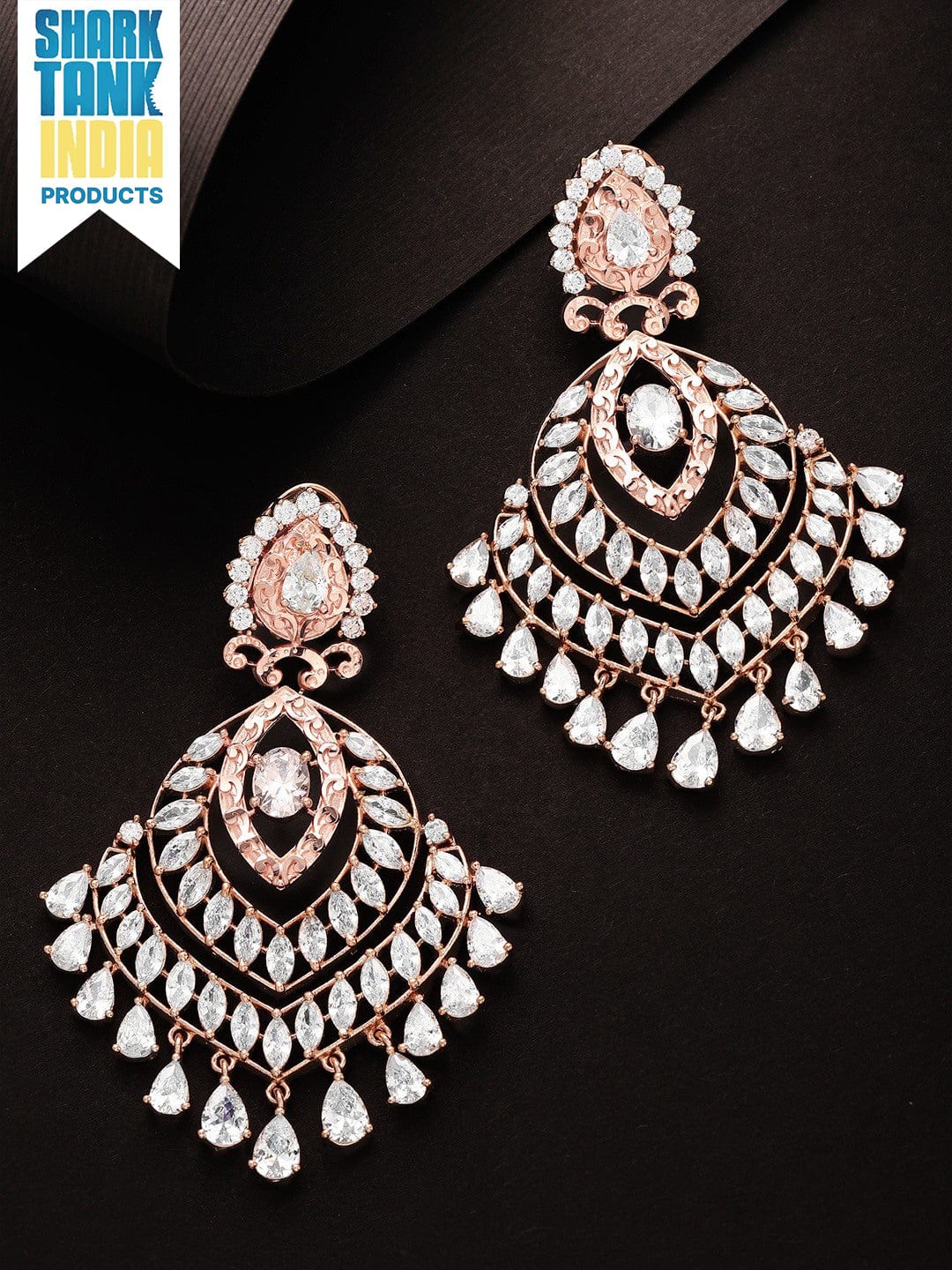 Rubans Zircon Studded Handcrafted Rose Gold Plated Chandbali Earrings Earrings