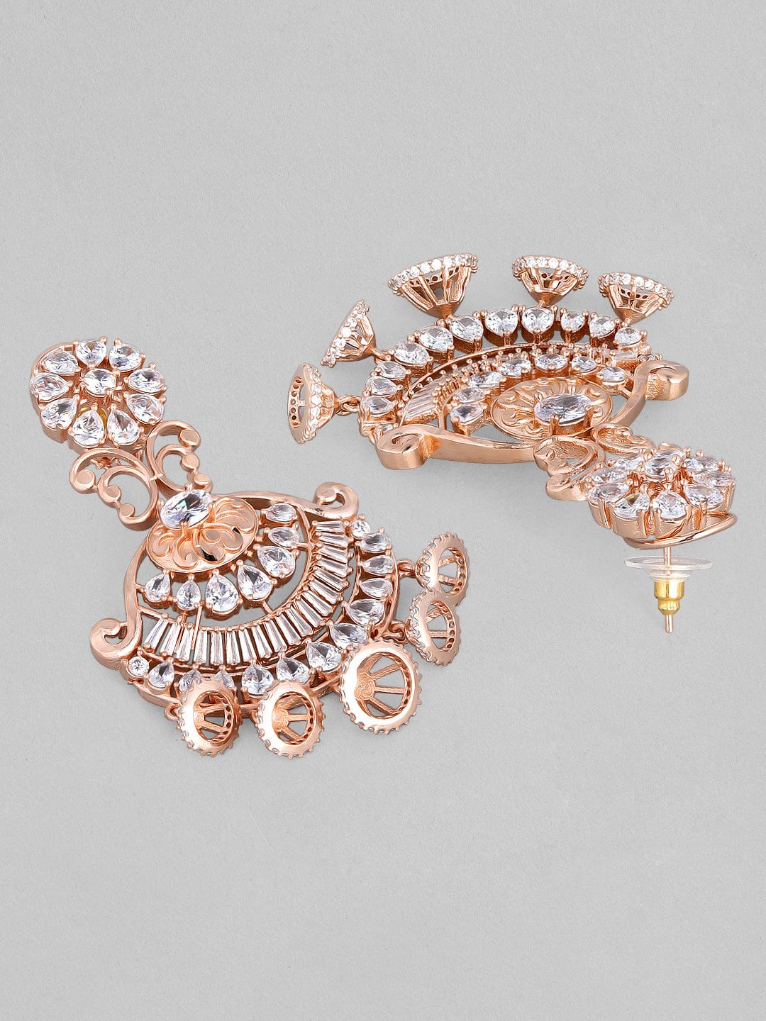 Rubans Zircon Studded Handcrafted Rose Gold Plated Chandbali Earrings Earrings