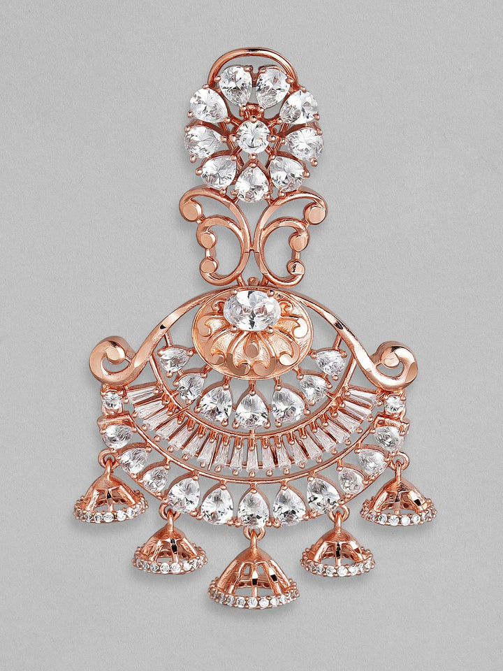 Rubans Zircon Studded Handcrafted Rose Gold Plated Chandbali Earrings Earrings