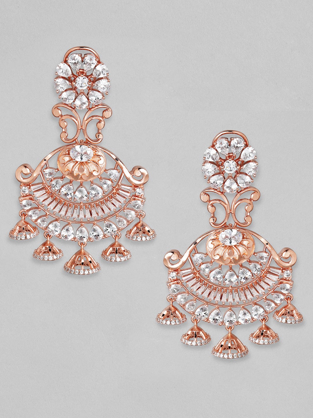 Rubans Zircon Studded Handcrafted Rose Gold Plated Chandbali Earrings Earrings