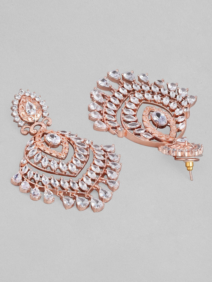 Rubans Zircon Studded Handcrafted Rose Gold Plated Chandbali Earrings Earrings