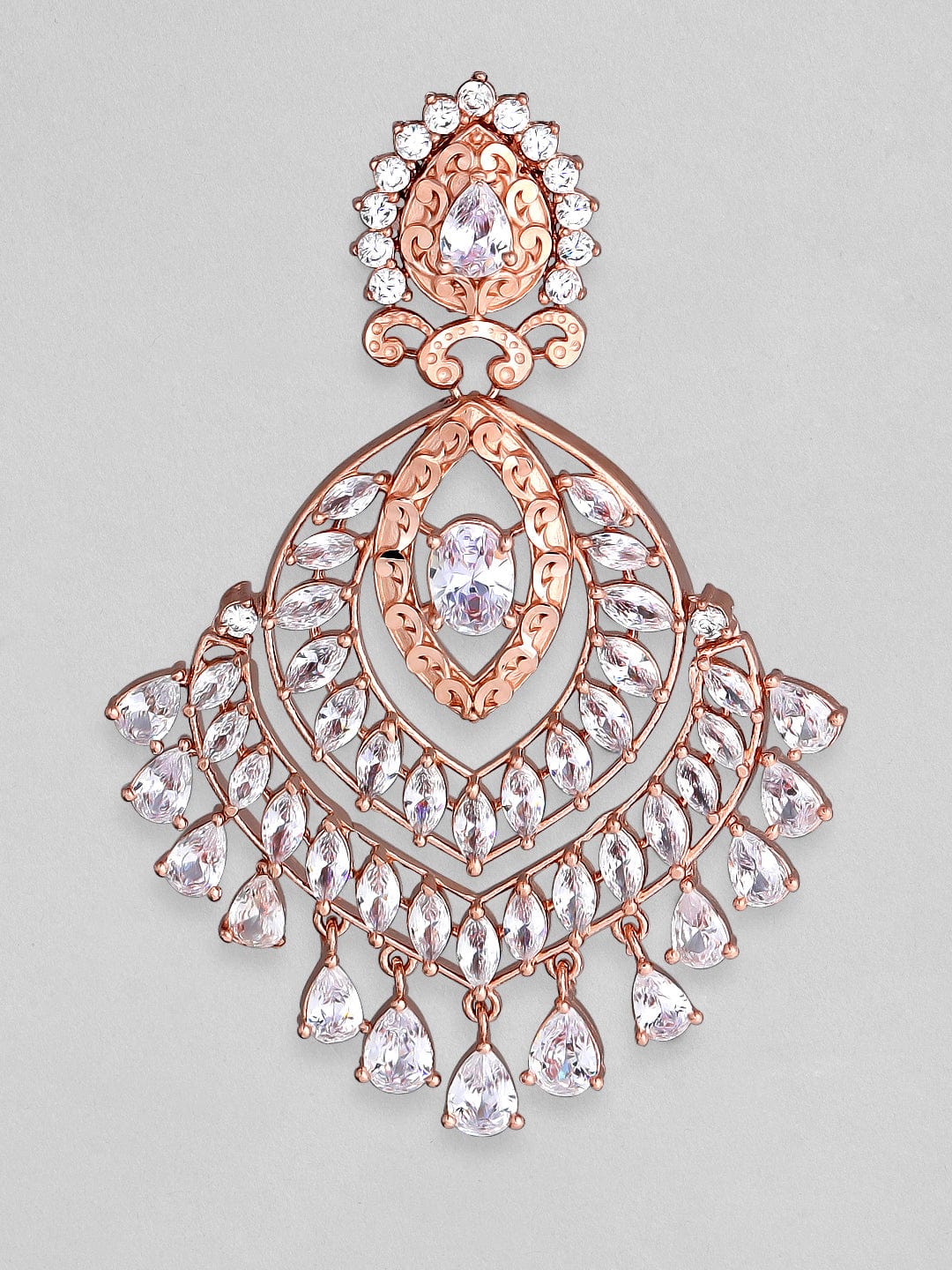 Rubans Zircon Studded Handcrafted Rose Gold Plated Chandbali Earrings Earrings