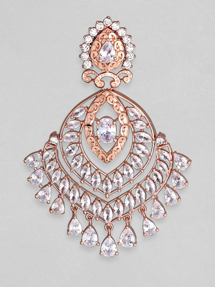Rubans Zircon Studded Handcrafted Rose Gold Plated Chandbali Earrings Earrings